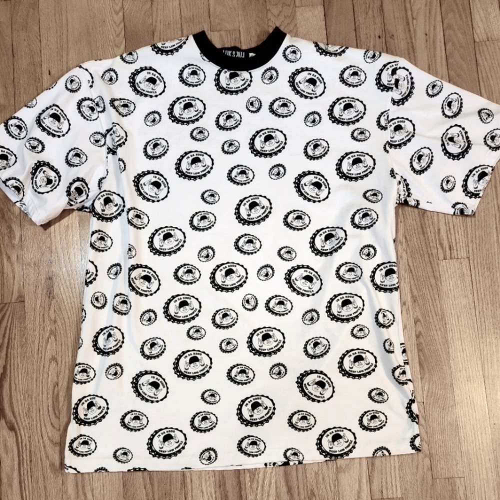 LUK S Vintage T-Shirt White Black 2XL In Da Hood Keep Low Profile 2000"s Tee